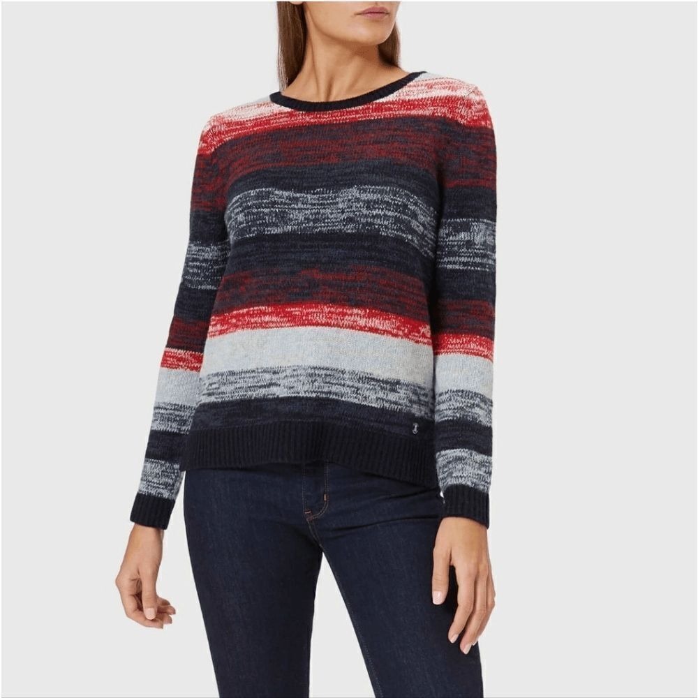 Barbour Rhossili Knit Red Navy Blue striped Sweater Women's USA 6 Wool Blend